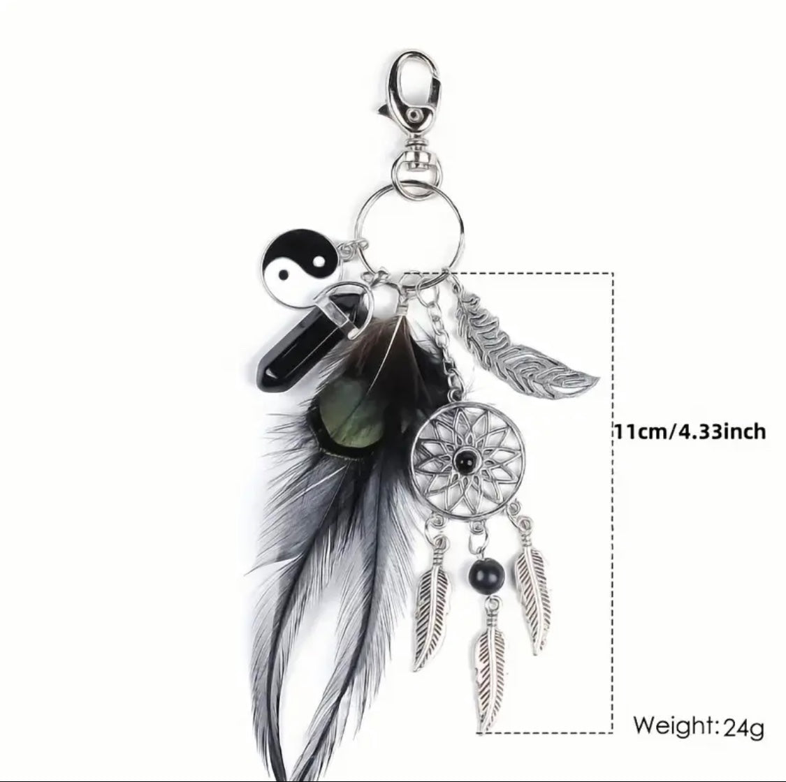 Dream Catcher Silver Black Bag Charm