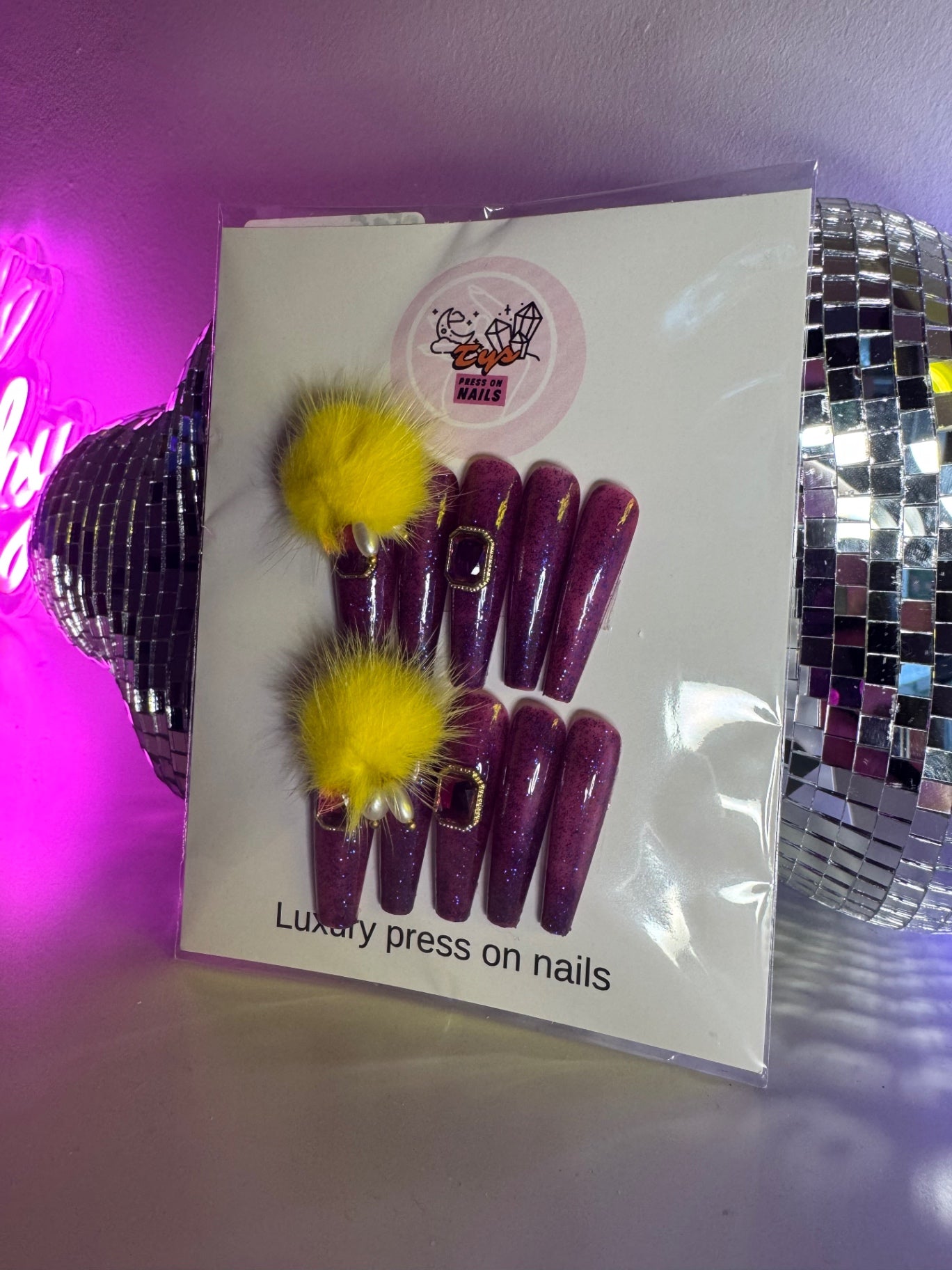 Purple shimmer & yellow detachable charm