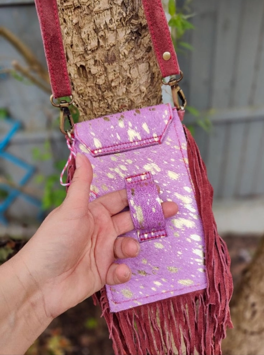 Mobile fur baby bag -pink/purple