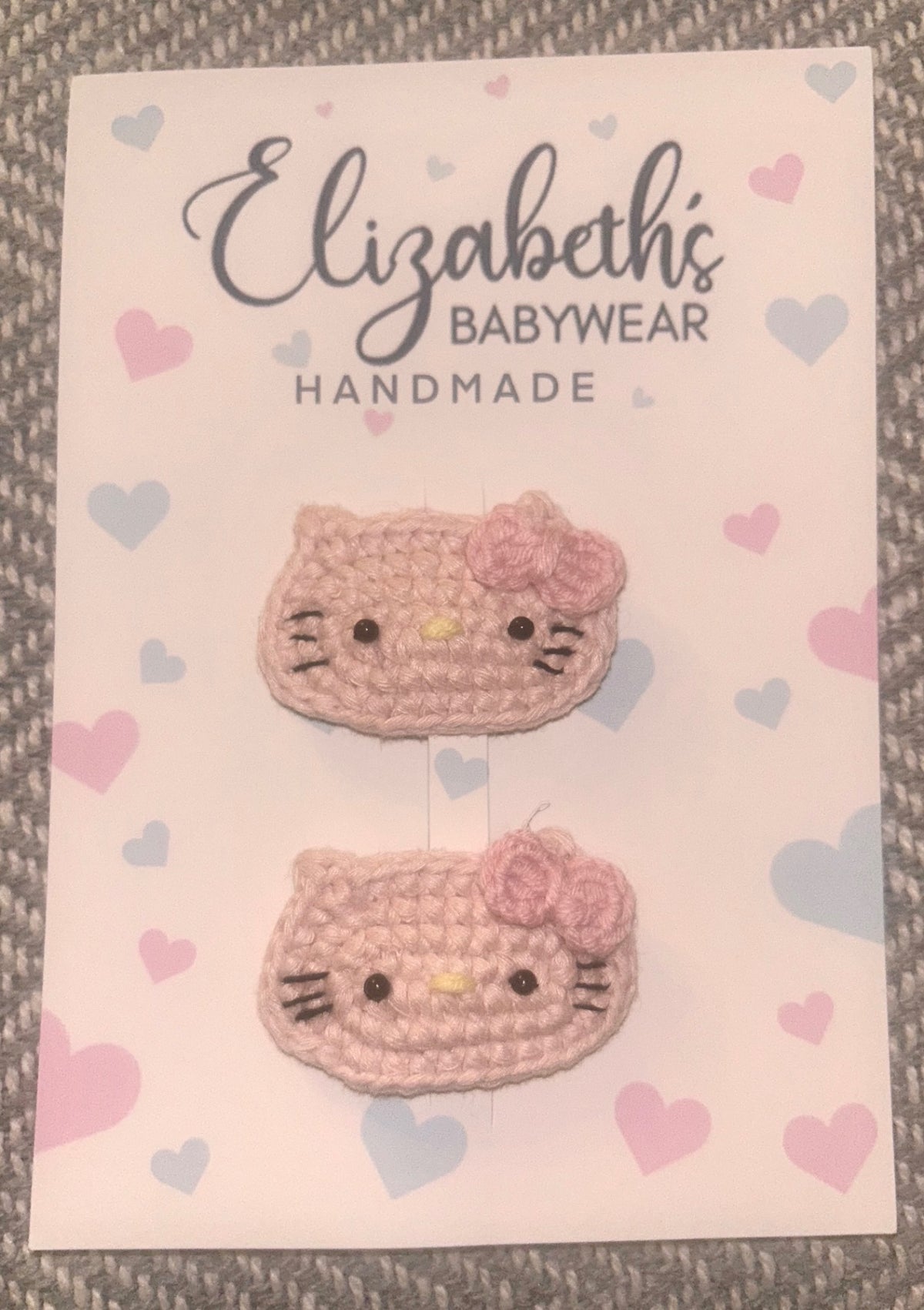 Handmade Crocheted Pink Hello Kitty Inspired Hairclips