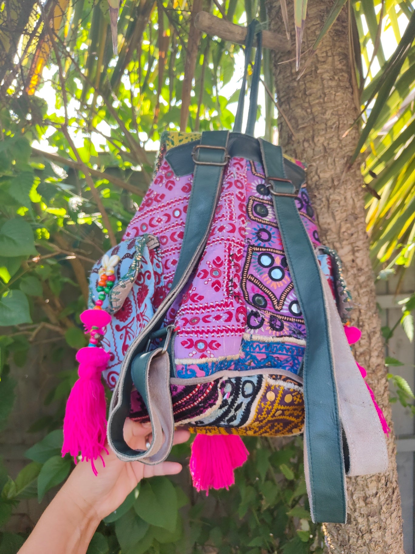 Skiathos back pack - pulley ties- dark green straps