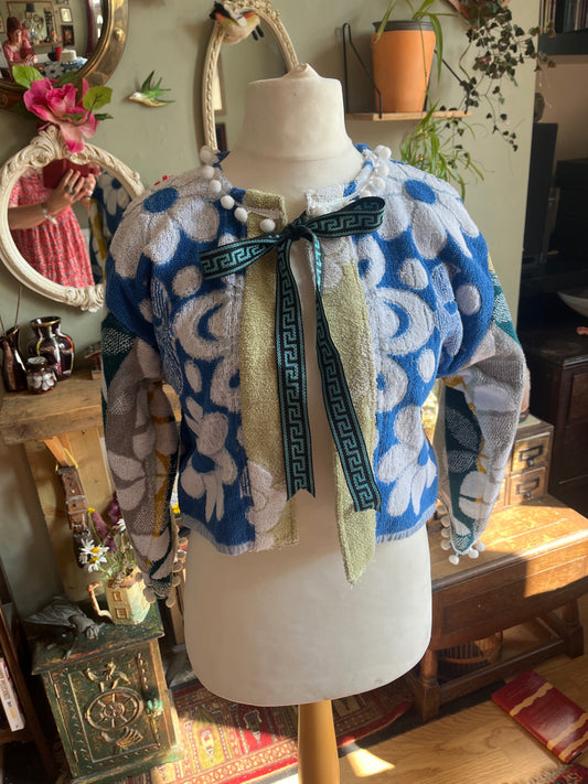 Blue & Green Towel & Pompom Jacket - UK 10-16