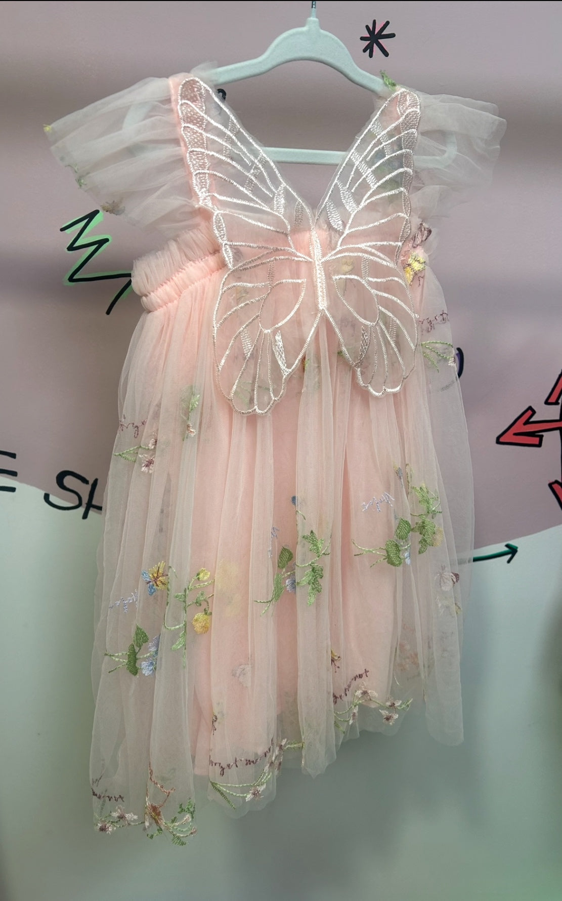 Embroidery Peachy Winged Dress