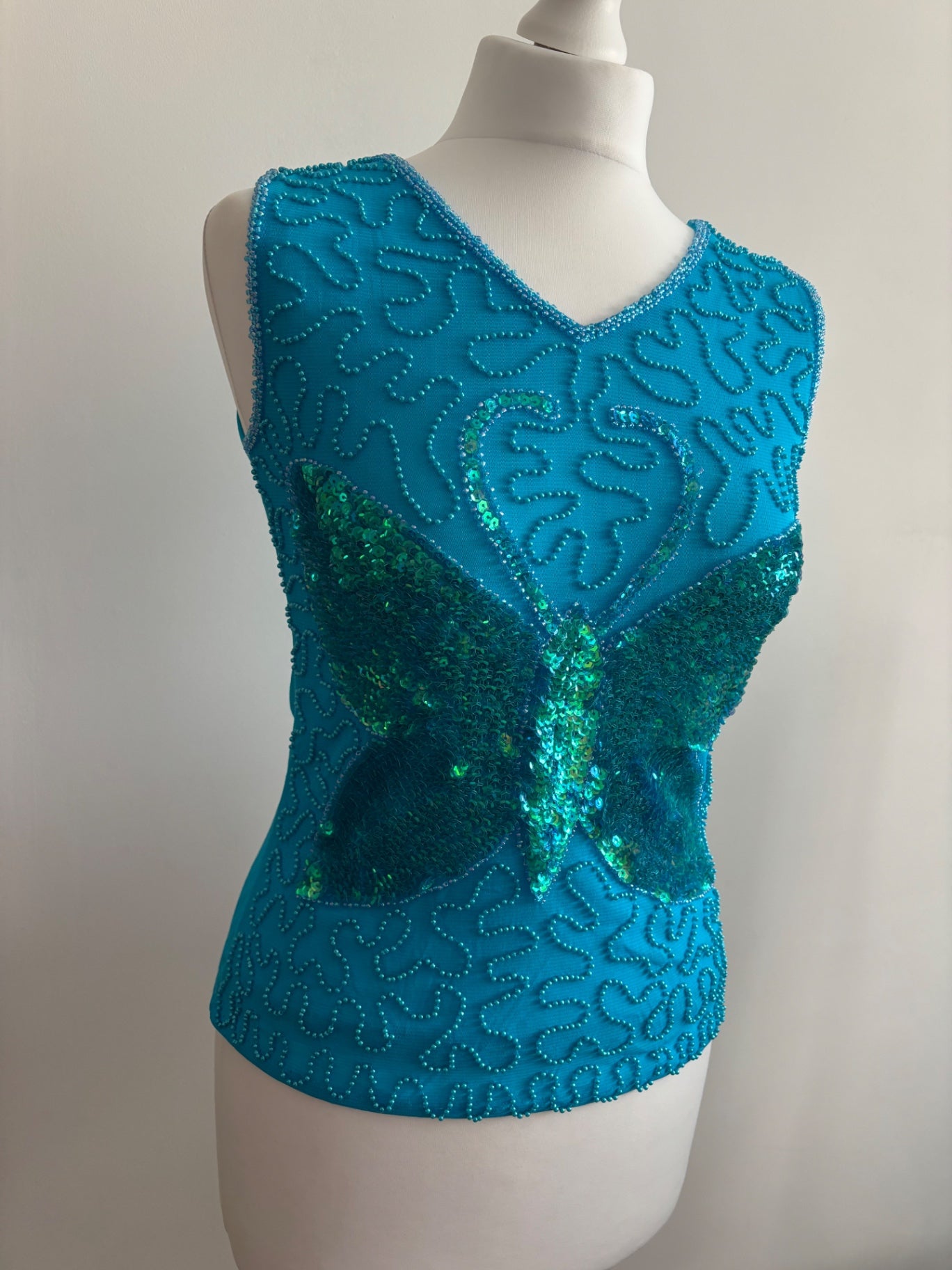 Blue butterfly sequin top
