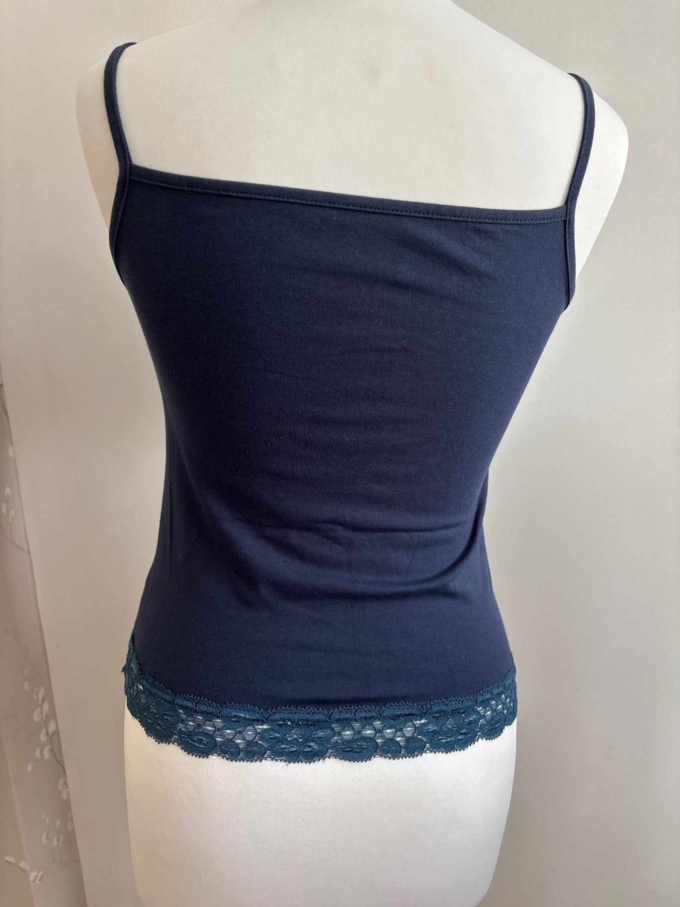 Blue cami top with lace trim