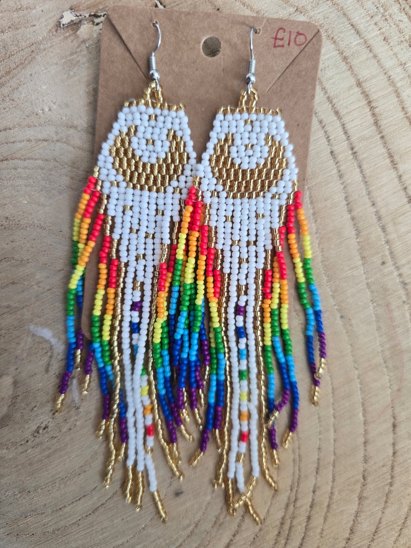 Rainbow moon beaded earrings