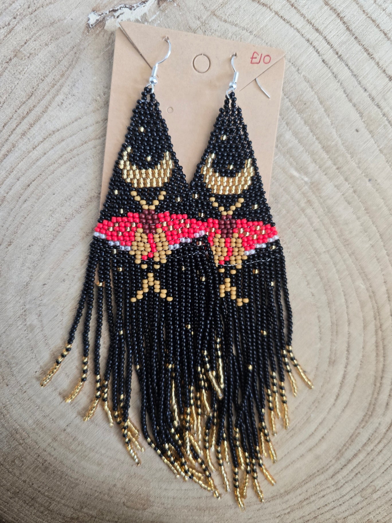 Red moth beaded earrings