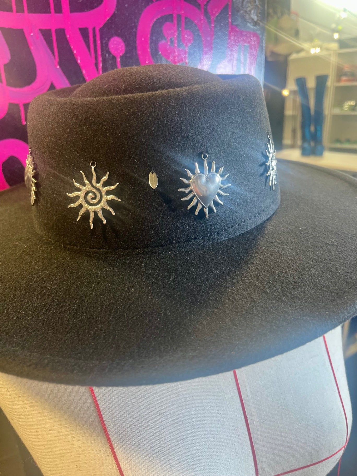 Cosmic Heartfelt – Black Felt Hat with Adjustable Fit