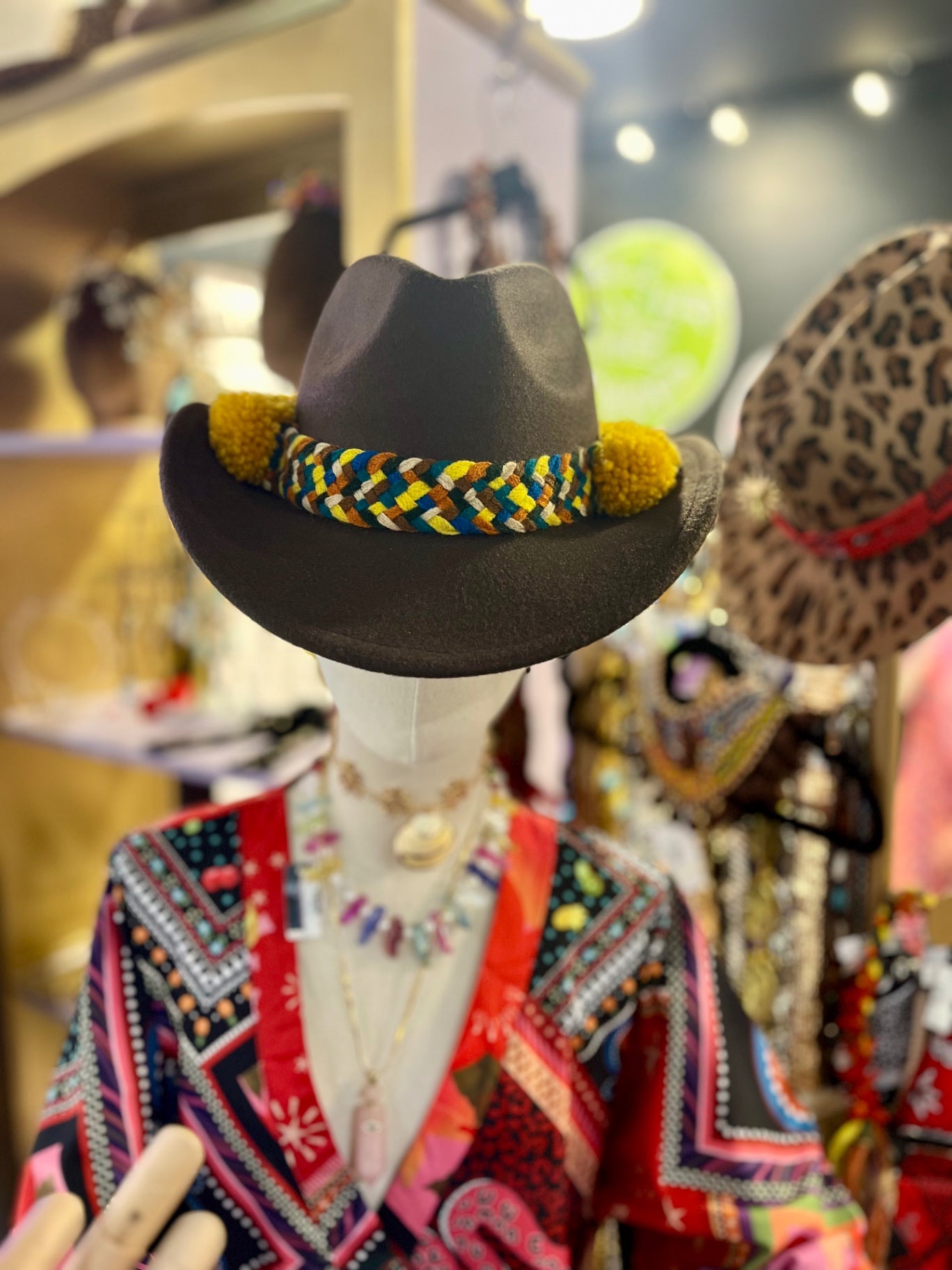 🌞 The Wanderer Cowboy Hat – Mustard Pom Edition