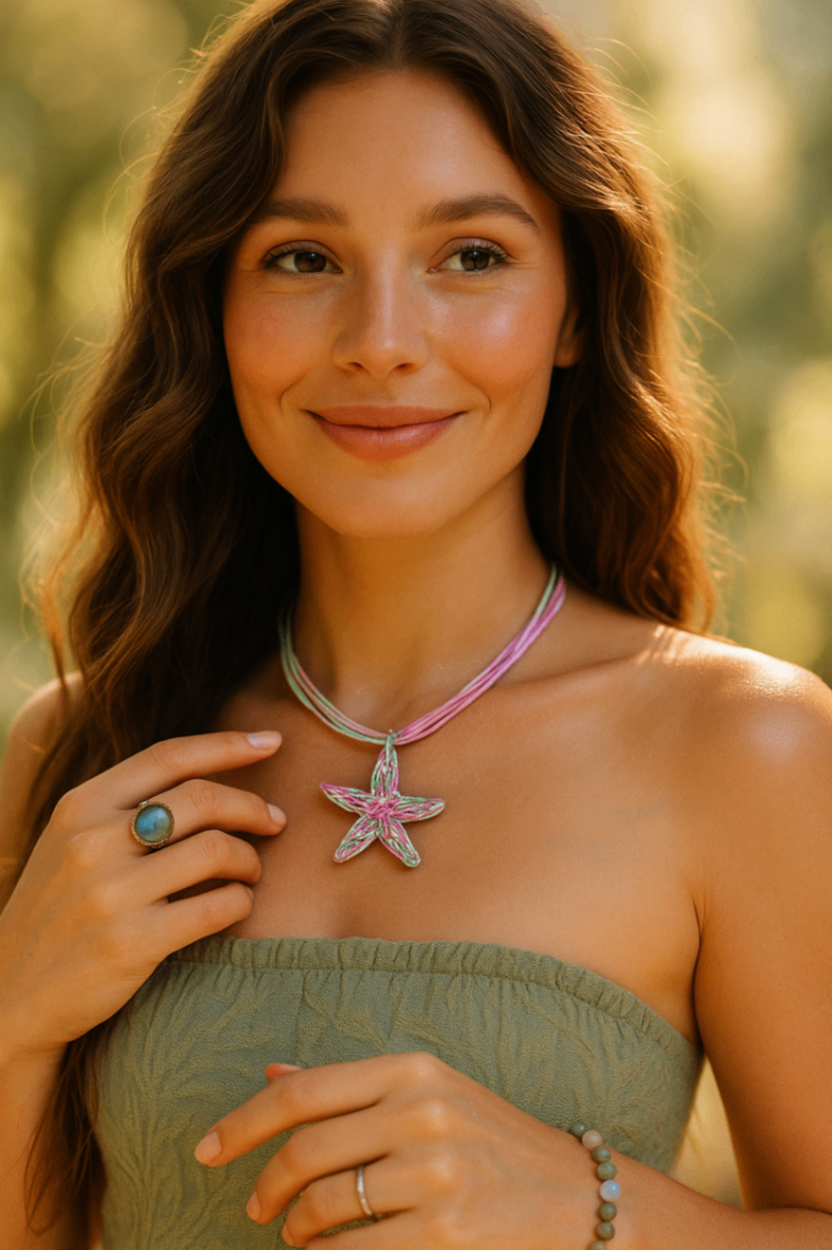 Sea Star Dream Necklace – Rainbow Cord Starfish Pendant
