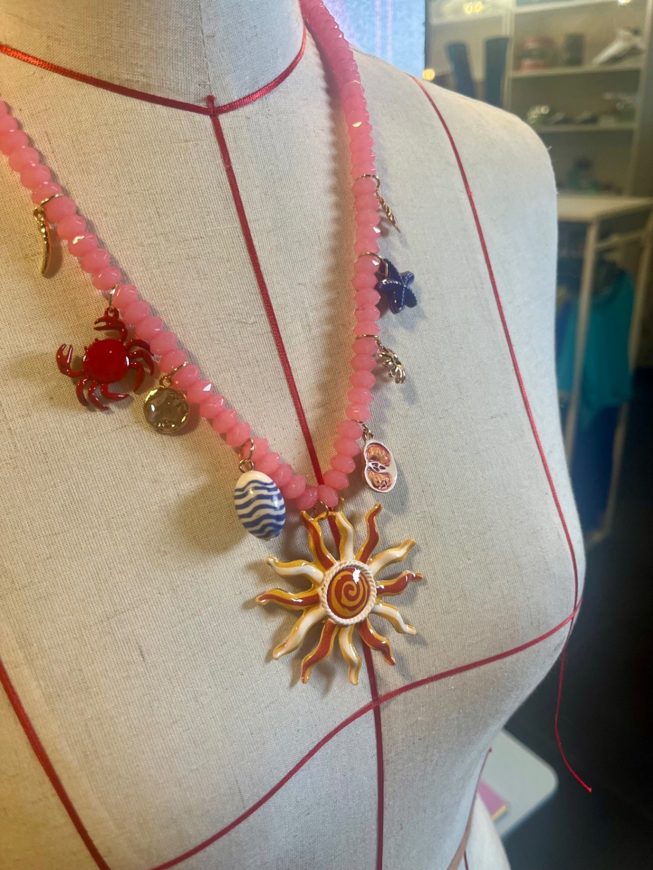 Solar Siren Necklace – Pink Beads & Sun Charm