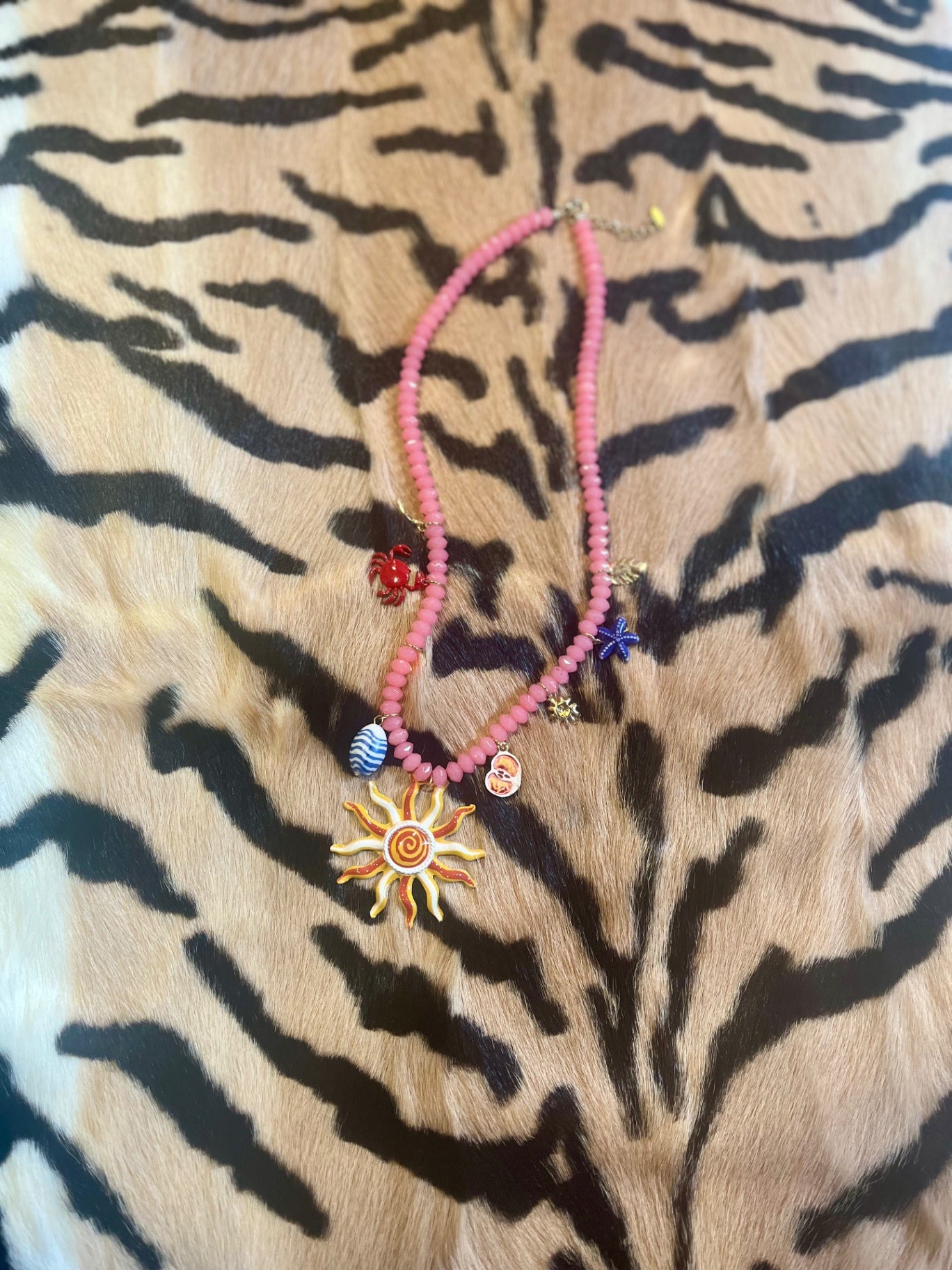 Solar Siren Necklace – Pink Beads & Sun Charm