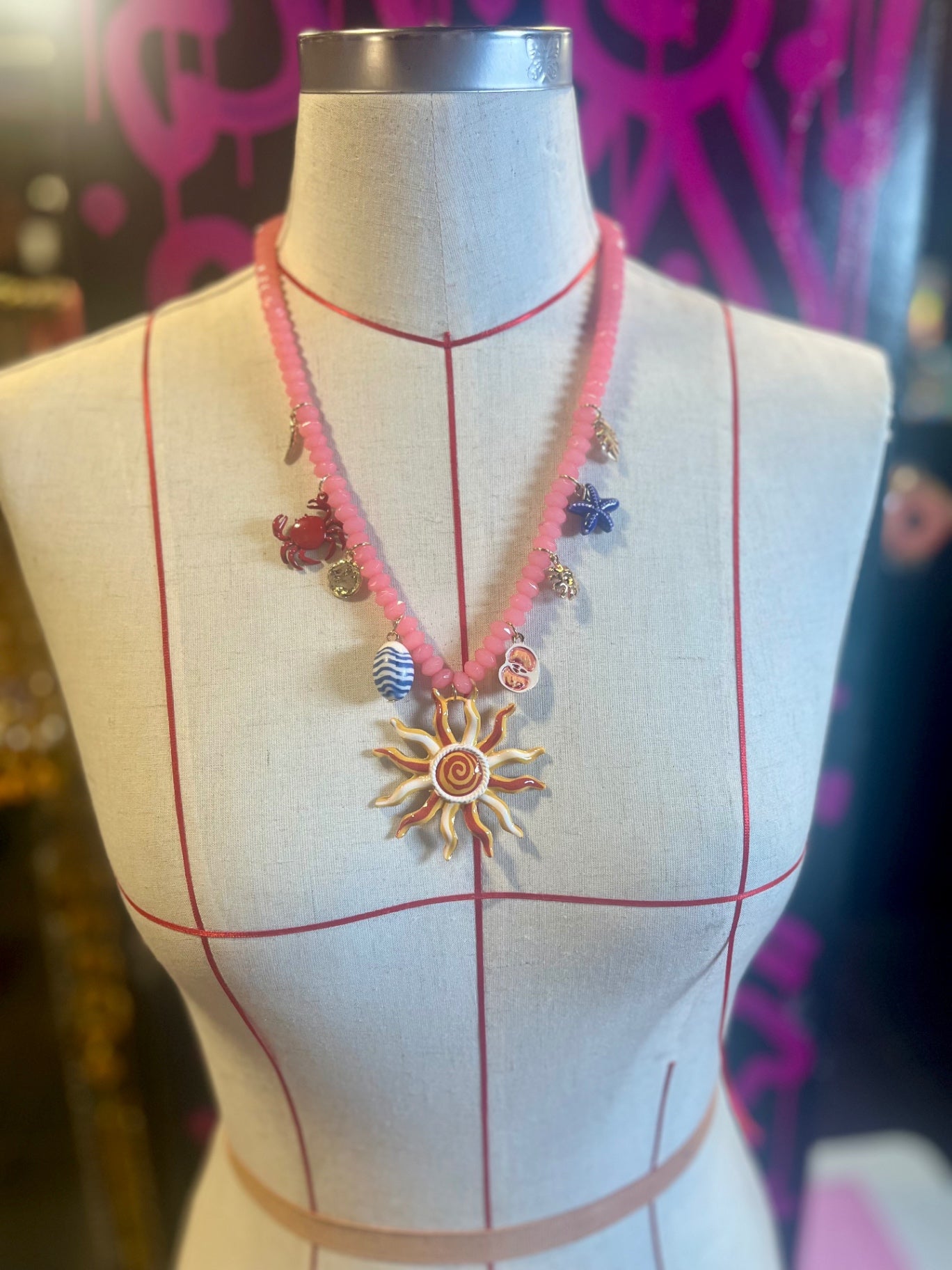 Solar Siren Necklace – Pink Beads & Sun Charm