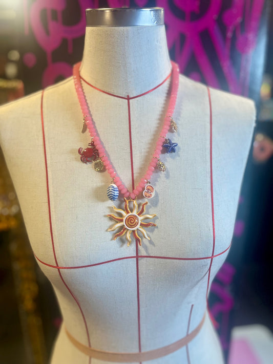 Solar Siren Necklace – Pink Beads & Sun Charm