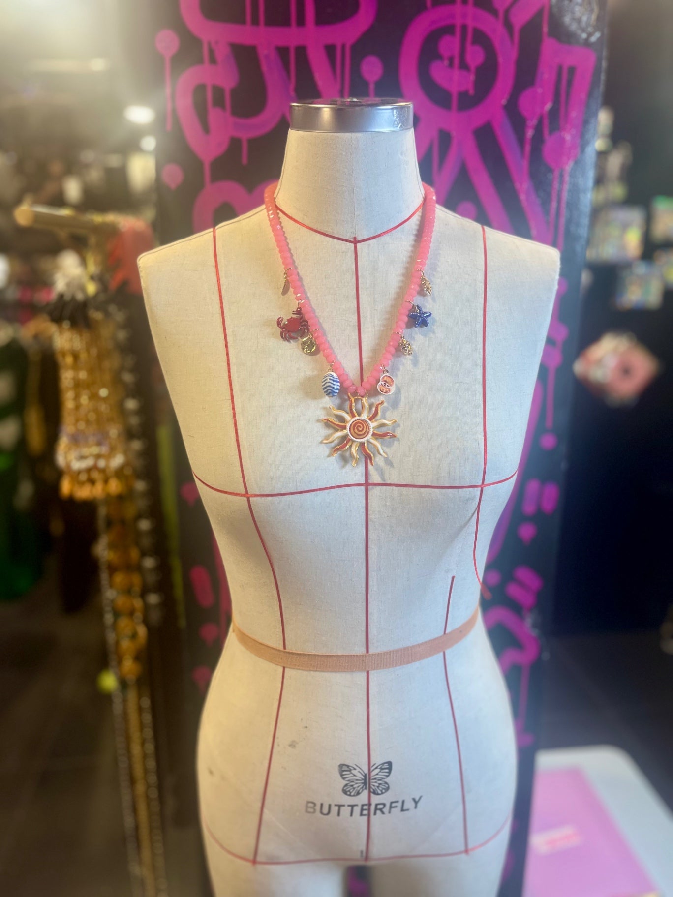 Solar Siren Necklace – Pink Beads & Sun Charm