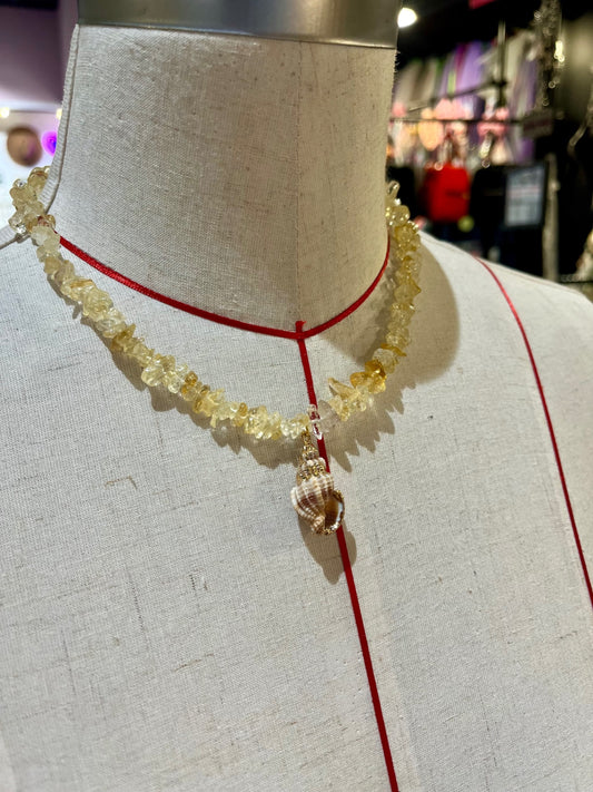 🌞 Citrine Tide Shell Necklace 🌿