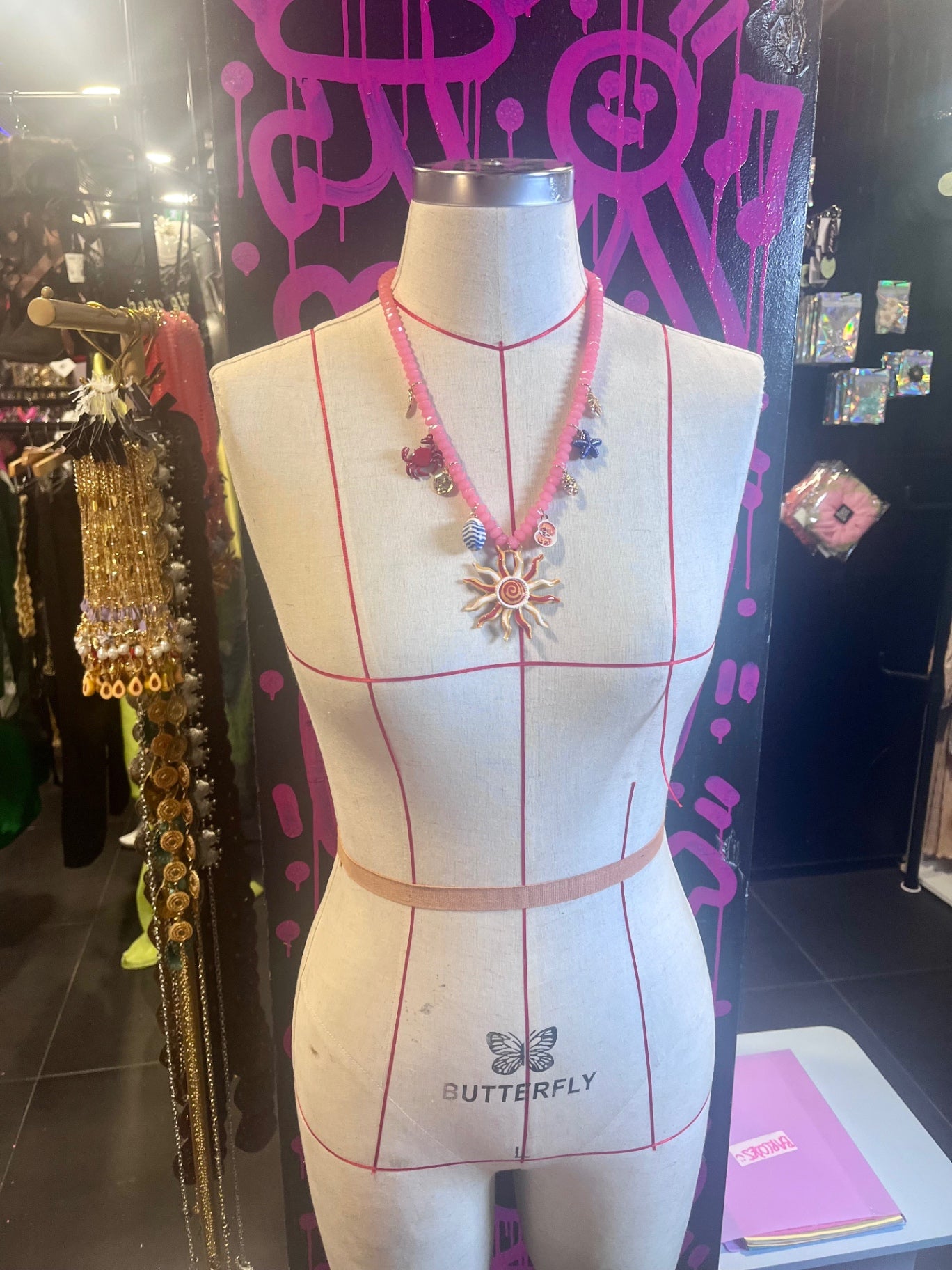 Solar Siren Necklace – Pink Beads & Sun Charm