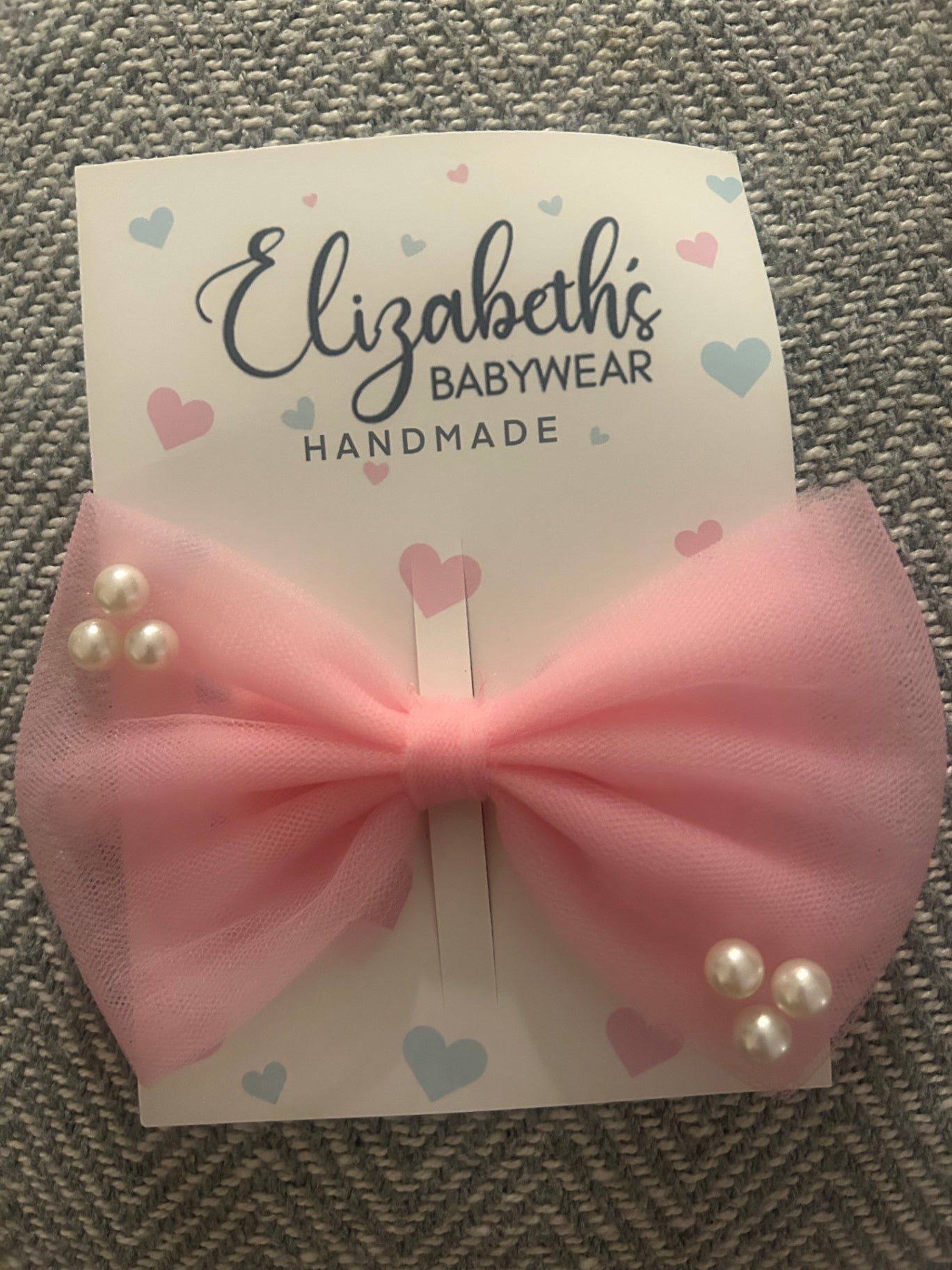 Pink Tulle Bow Hairclip With Pearls