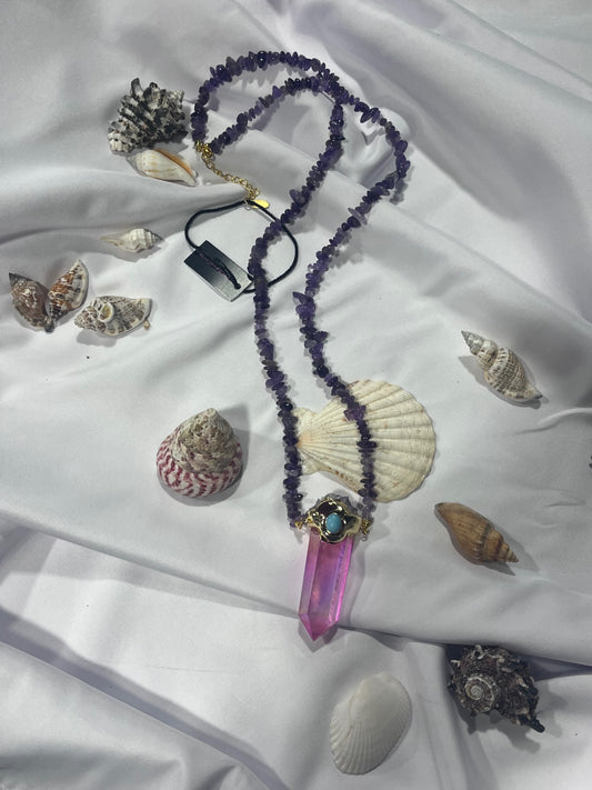 Heart Portal Amulet – Bali Edition | Pink Aura Quartz & Amethyst Necklace