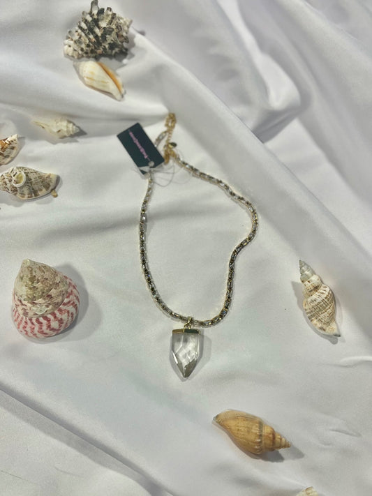 Clarity Amulet – Stainless Steel & Zirconia Clear Quartz Point Necklace