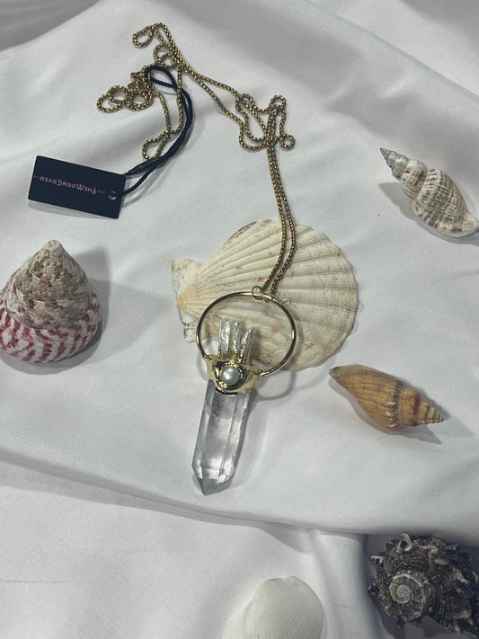 Seer’s Eye Amulet – Bali Edition | Clear Quartz, Biwa Pearl & Stainless Steel Necklace