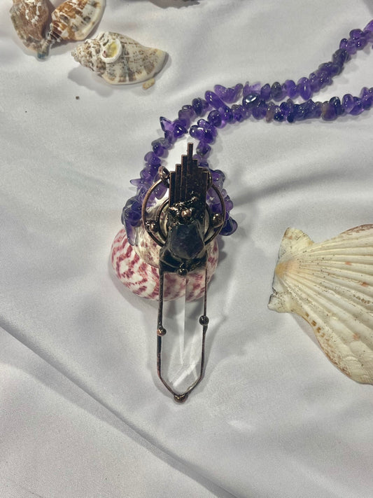 Temple Guardian Necklace – Bali Edition | Amethyst & Glass Talisman