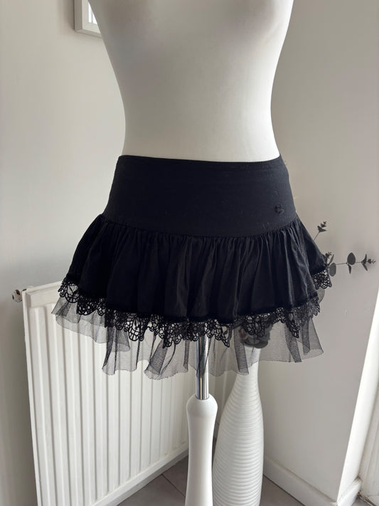 Black mini skirt with mesh and lace trim size XS
