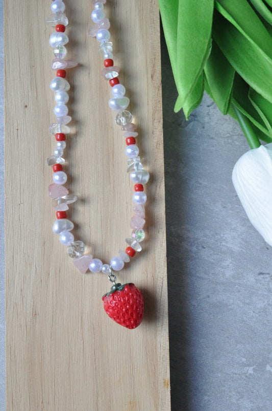 Strawberry Pendant Gemstone Necklace