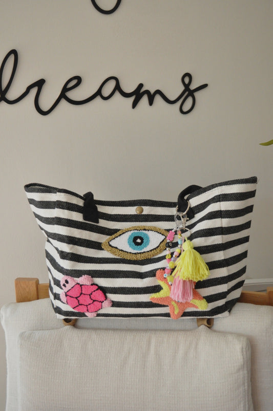 Colourful Striped Tufted Bag