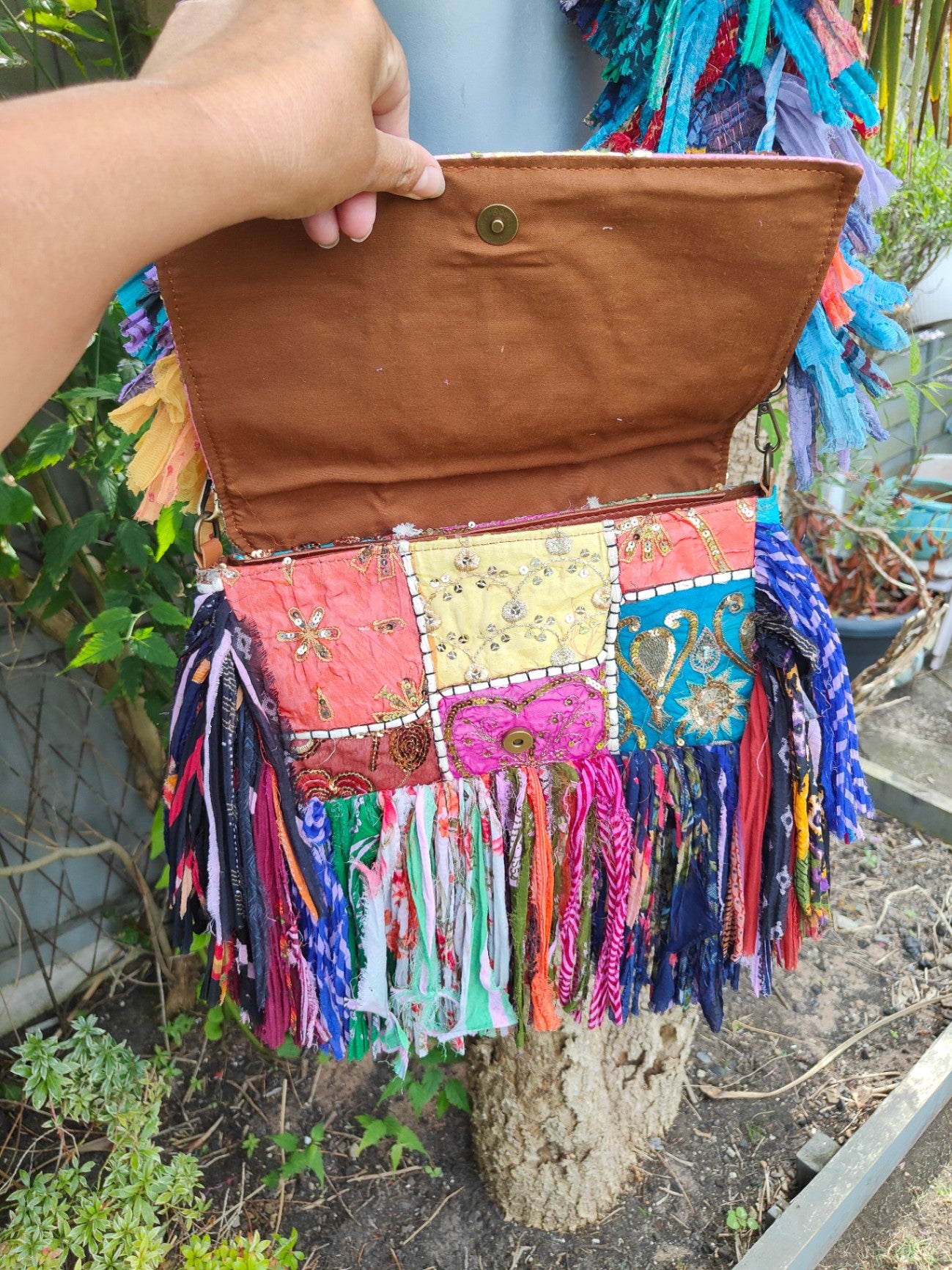 Frill sari cross body bag -evil eye protection