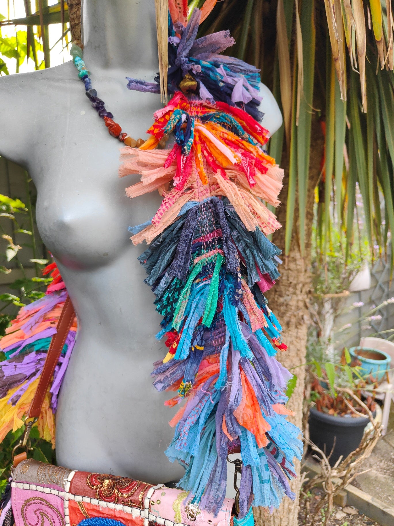 Frill sari cross body bag -evil eye protection