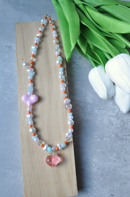 Peach Pendant Gemstone Necklace