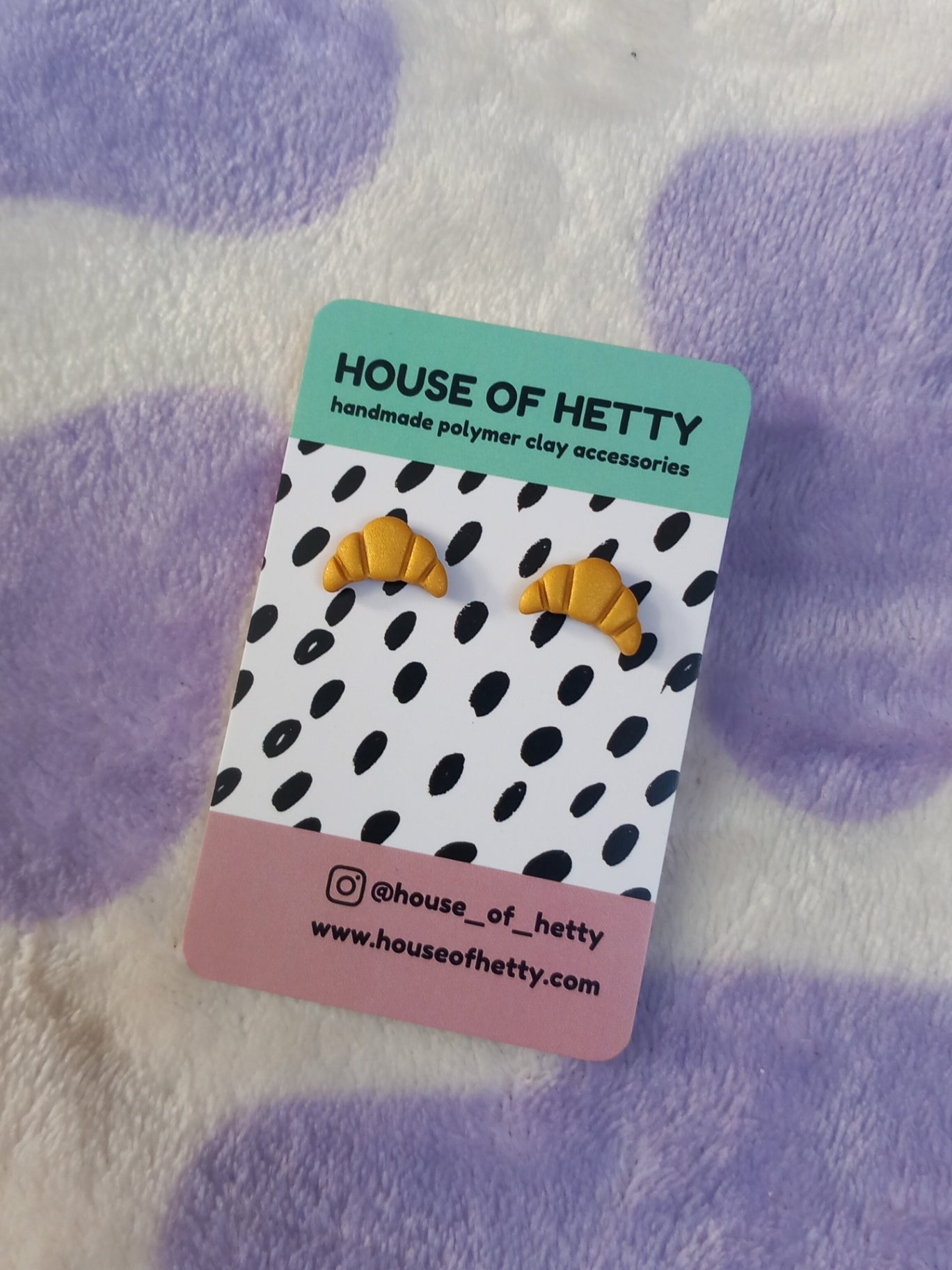 Polymer clay croissant shaped stud earrings