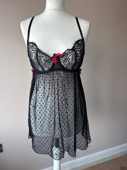 Black mesh polka dot cami top