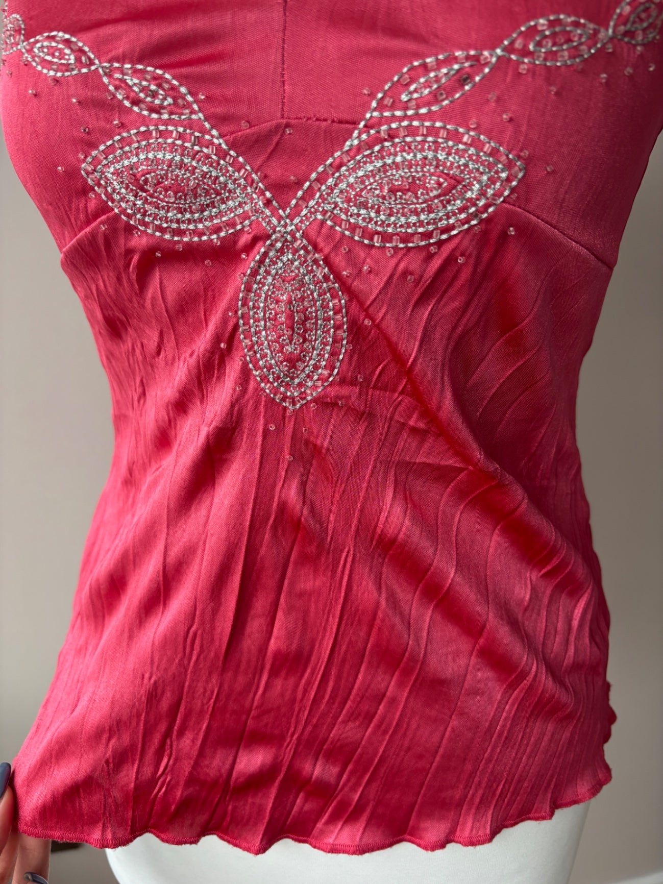 Pink cami top with embellished front