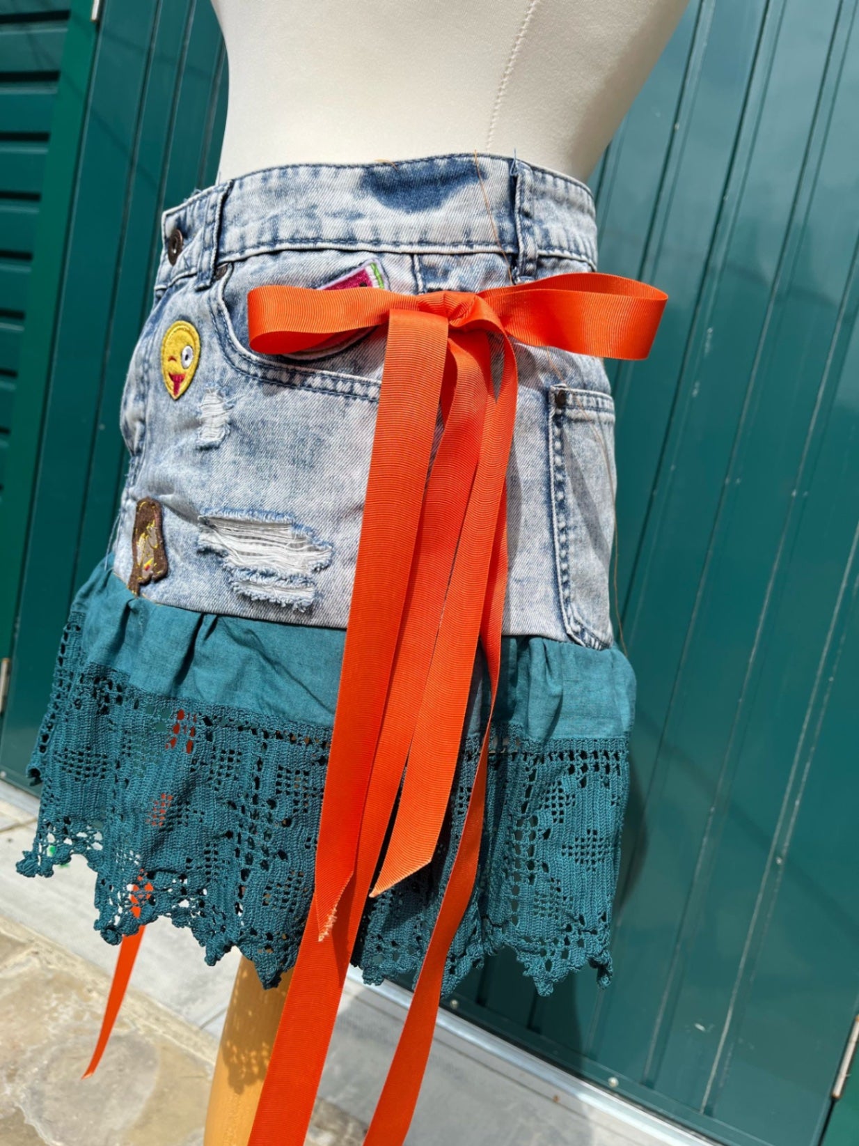 Orange Bow Teal Emoji Skirt