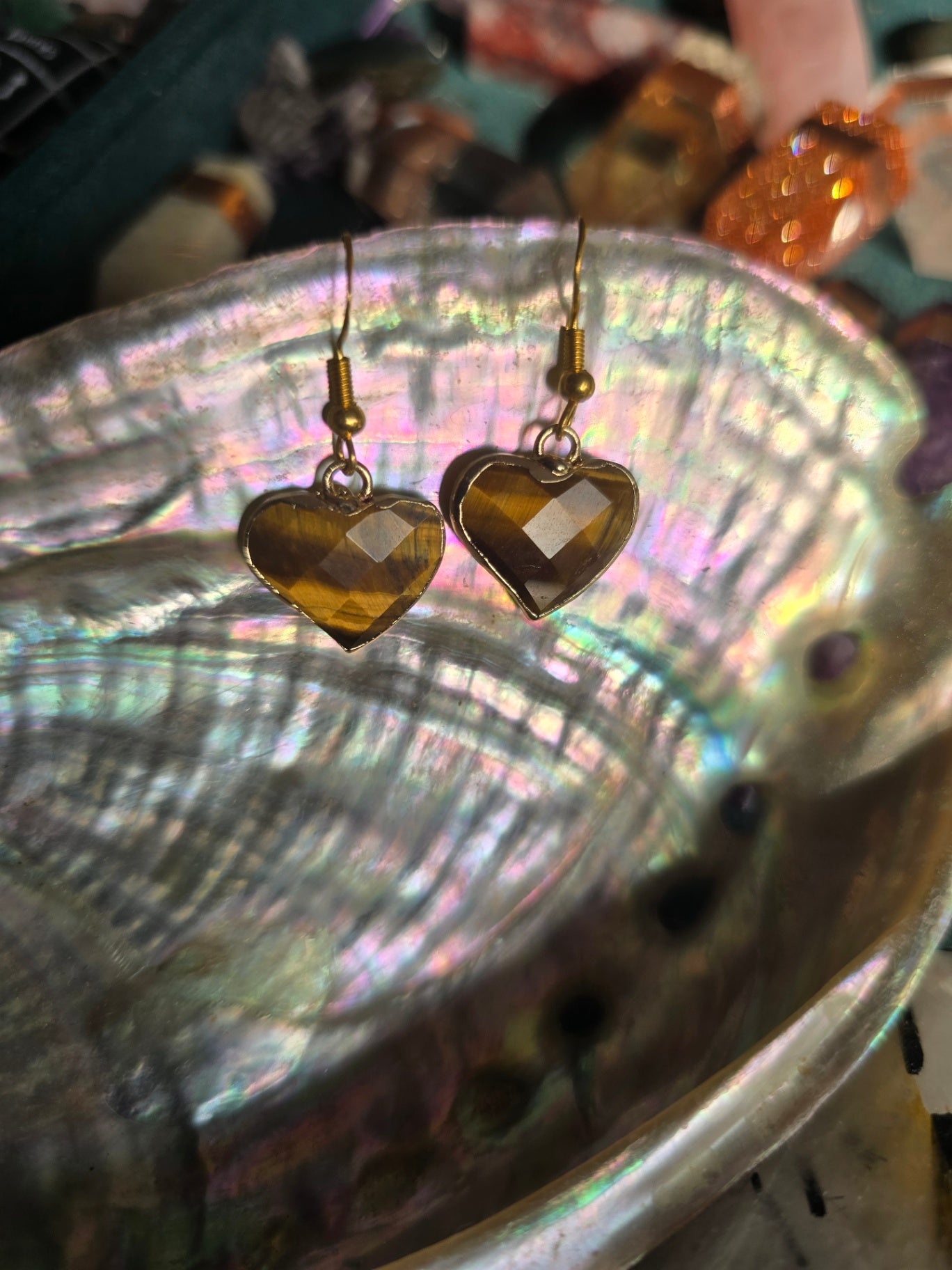 Tigers eye heart earrings