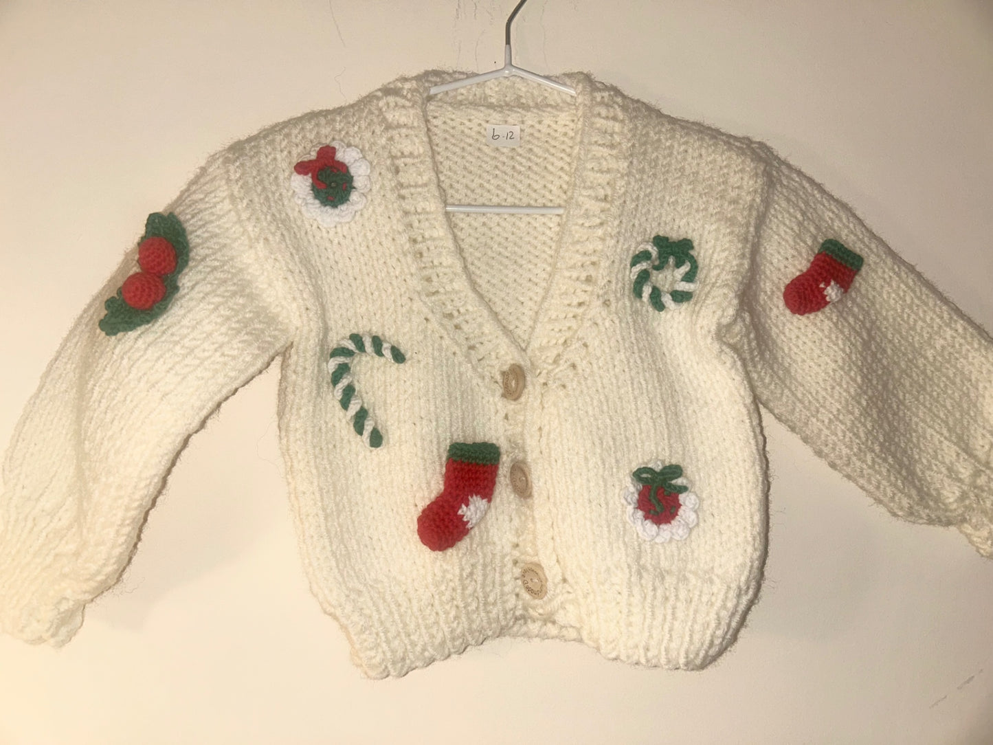 6-12m Cream Handmade Cardigan With Christmas Details