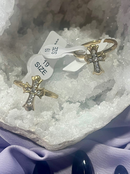Gold Crystal Cross Ring – Stainless Steel (Pot Luck Size