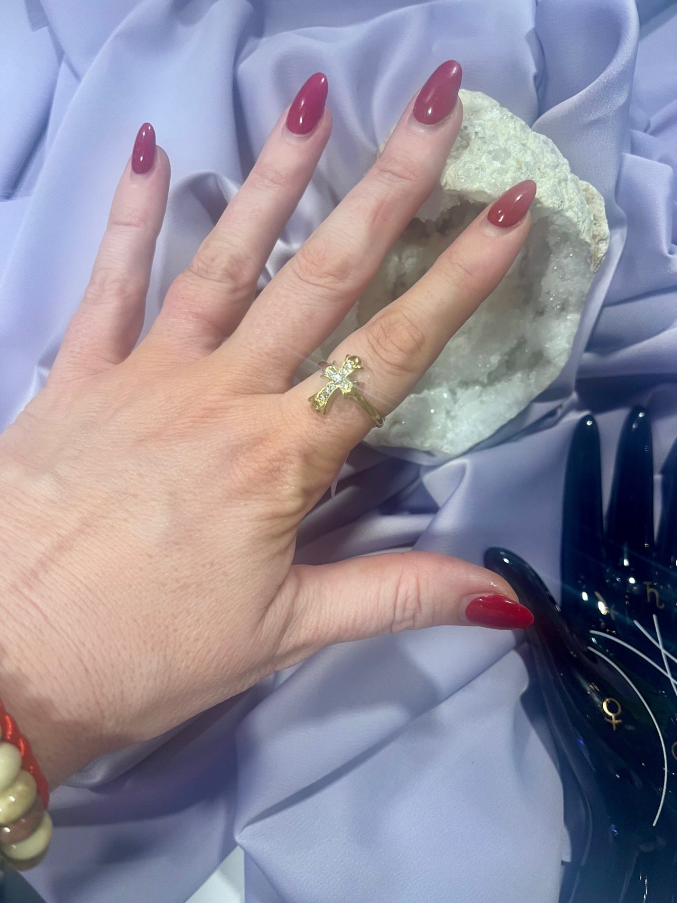 Gold Crystal Cross Ring – Stainless Steel (Pot Luck Size