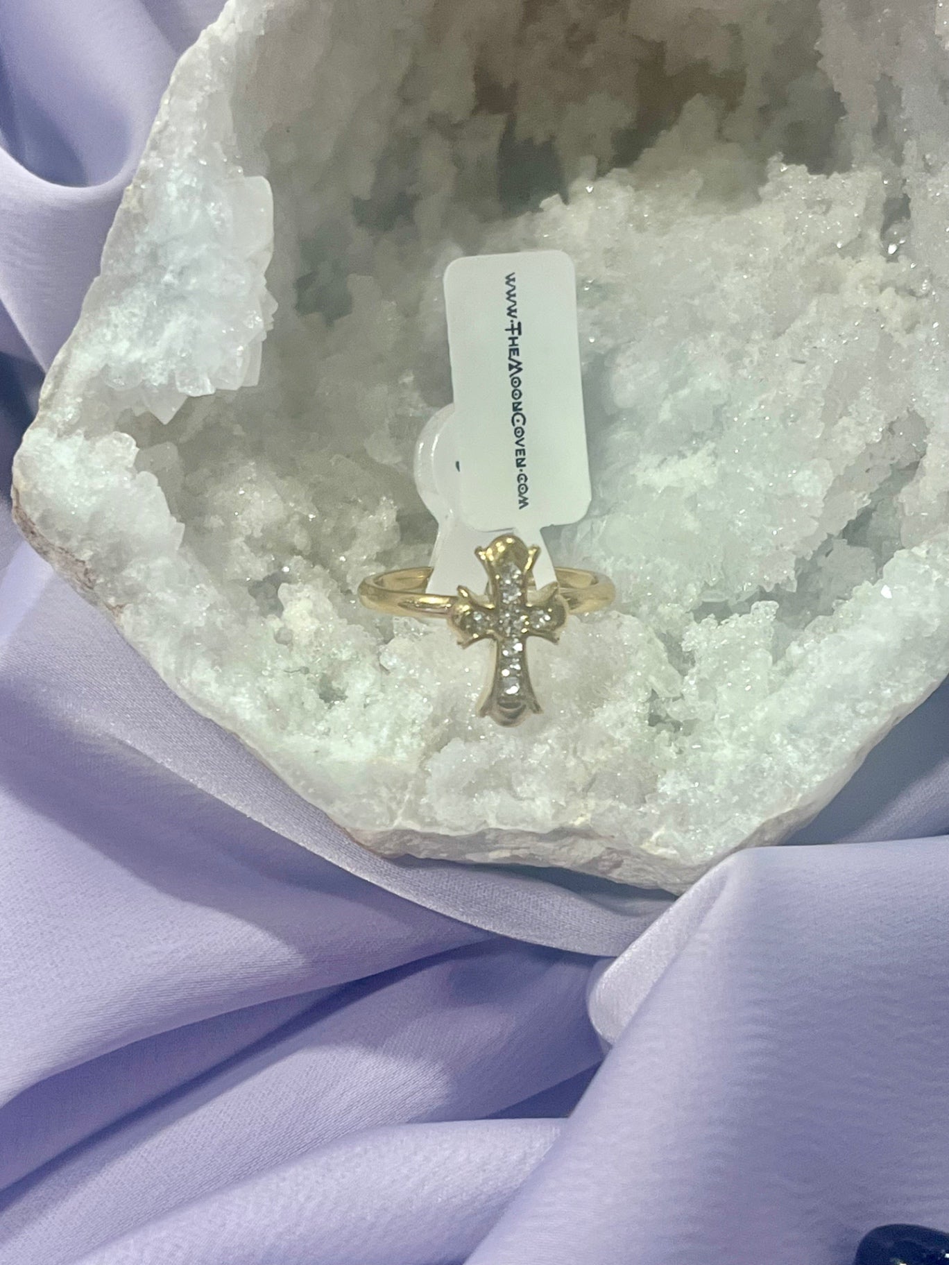 Gold Crystal Cross Ring – Stainless Steel (Pot Luck Size