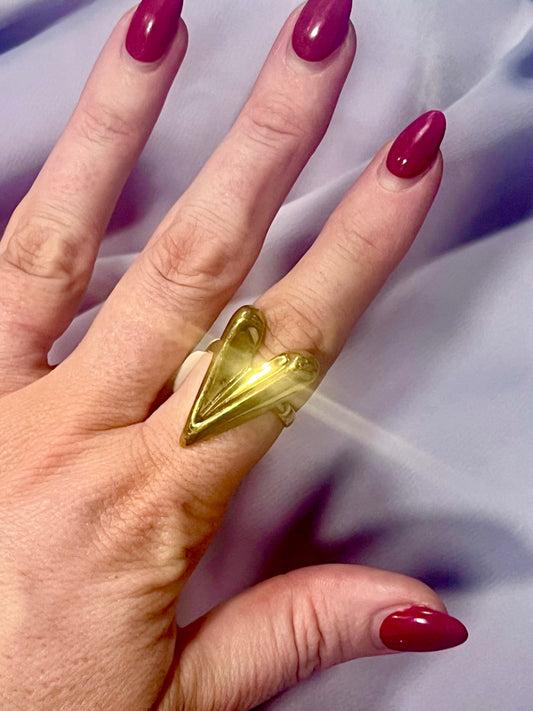 Gold Heart Shield Ring – Adjustable Stainless Steel