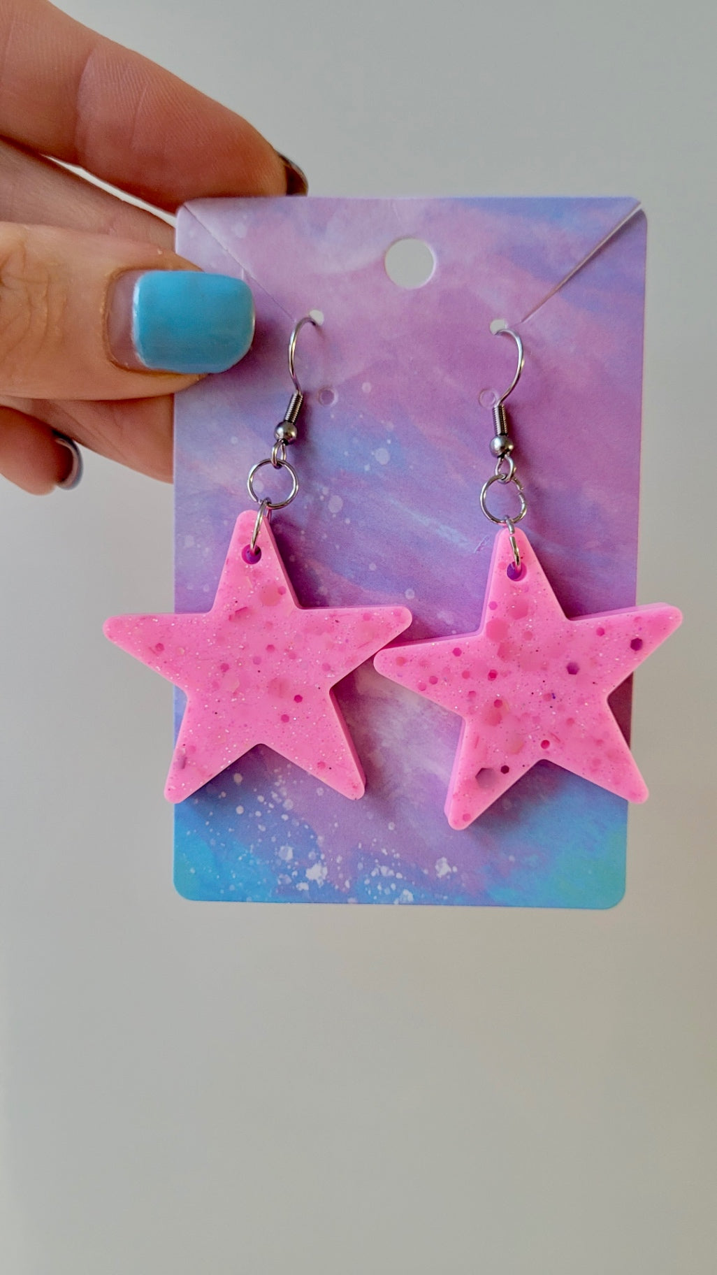 Pastel Pink Star Earrings – Resin with Subtle Swirls & Flecks | Sketchy & Spicy