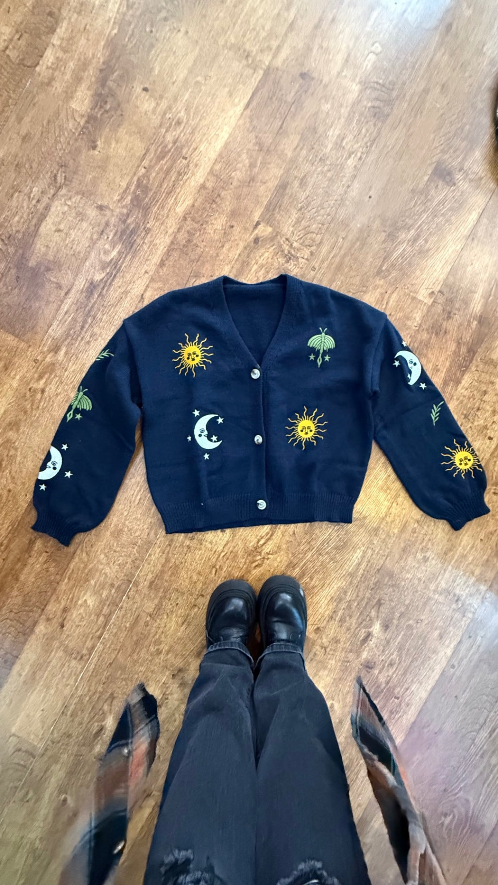 Embroidered lunar moth/celestial cardigan size large