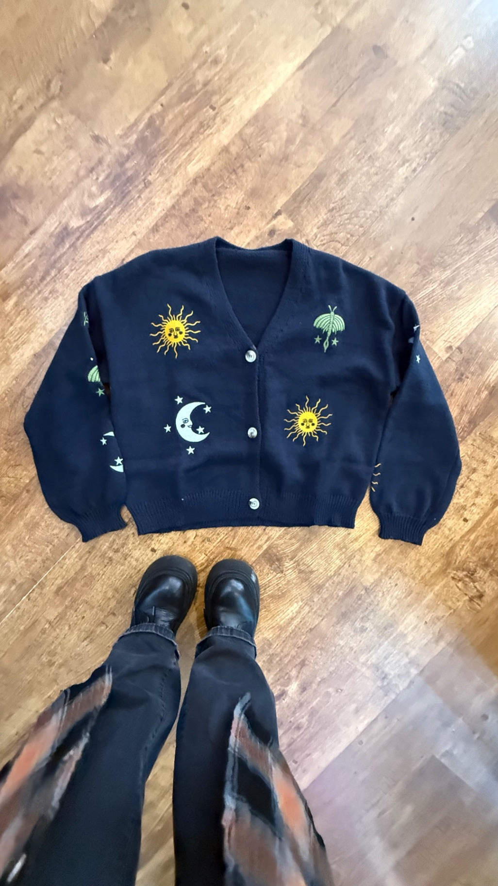 Embroidered lunar moth/celestial cardigan size large