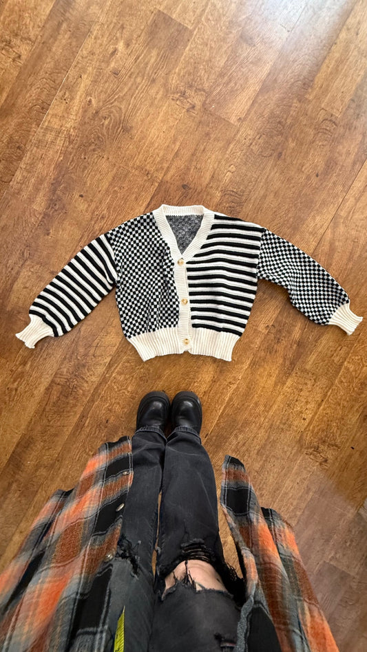 checkerboard pattern clash cardigan size M