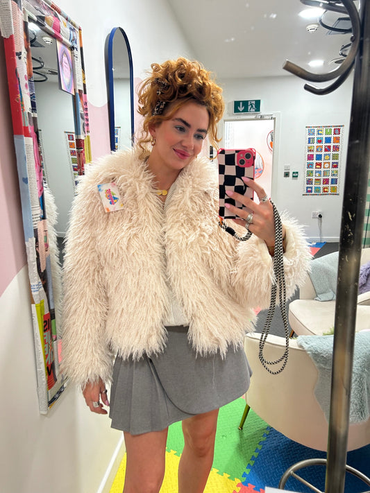 Cream Short Faux Fur Coat