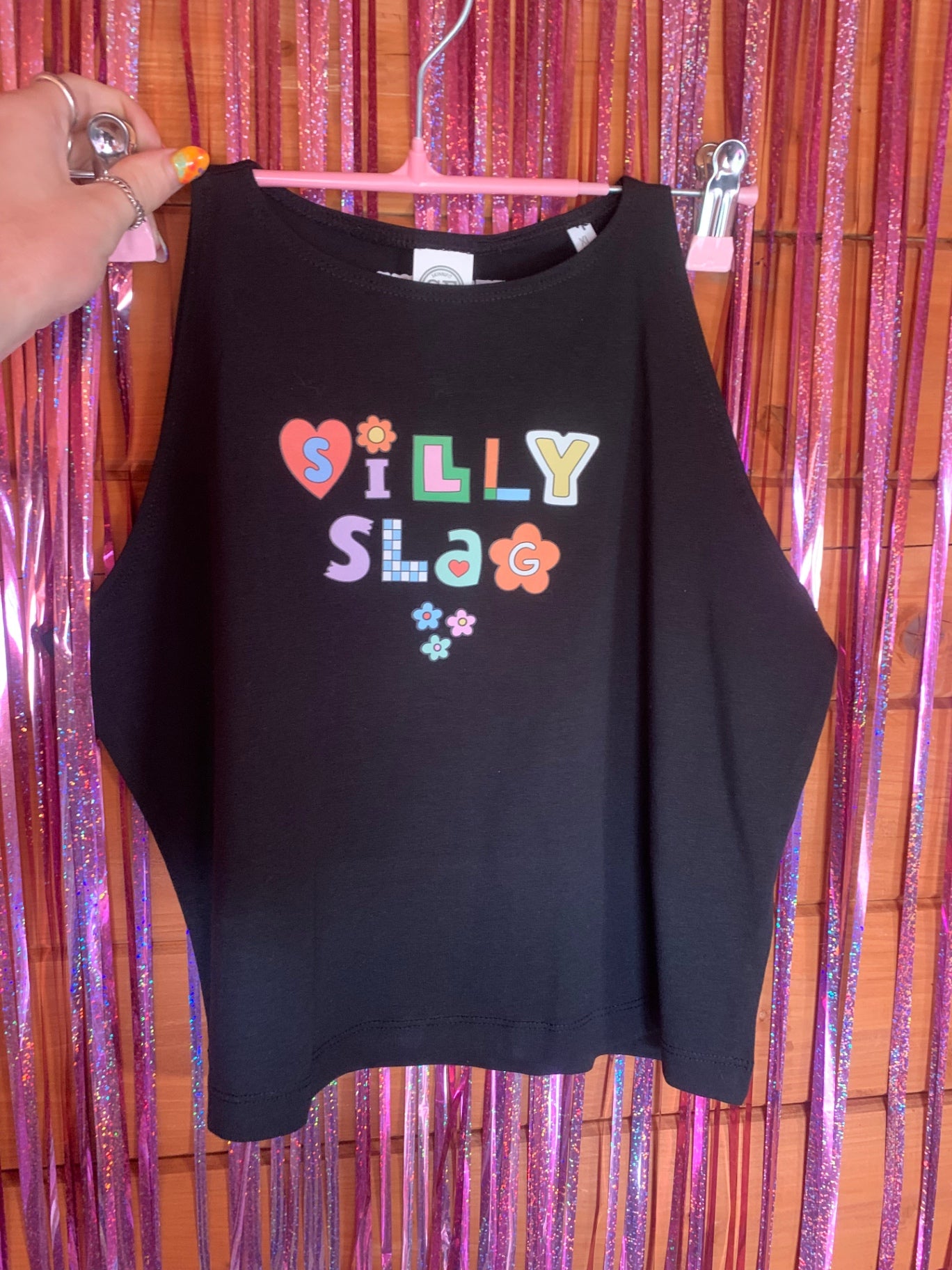 Silly slag cropped black vest