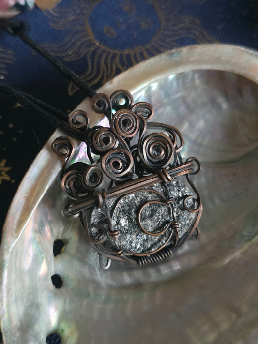 Black mica cauldron necklace