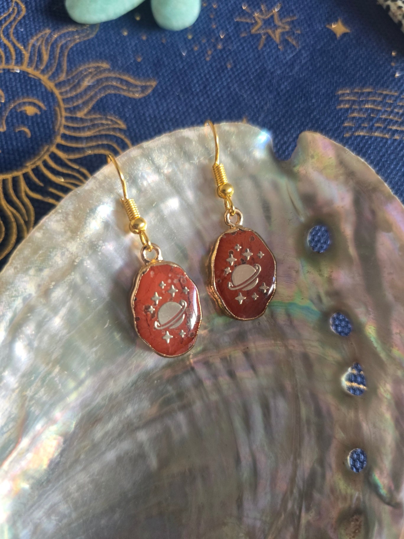 Red jasper planet earrings